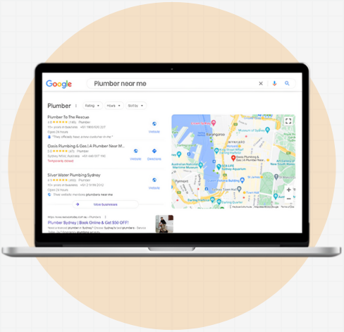 Laptop displaying a Google Maps listing optimized by Precision Local for Sydney businesses.